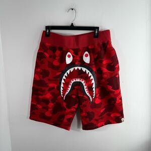 Bape OG Red Black Camo Shark Cotton Shorts Men A Bathing Ape Size XL